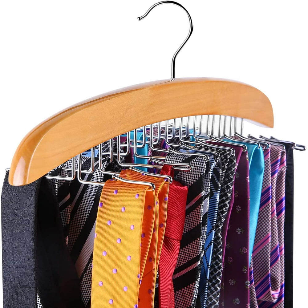 TINGOR Tie Rack, Wooden Tie Organizer, 24 Tie Hanger Hook Storage Rack