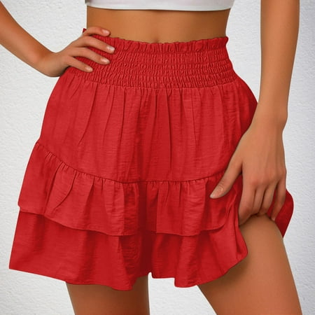 Aboser Women s Tutu Skorts Cute Ruffle Shorts Trendy Tiered Layered Mini Shorts Y2k Bloomers Lightweight Cotton Linen Skirts Comfy Smocked Waist Shorts