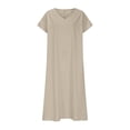 thumbnail image 3 of WILLBEST Vestido De Verano Para Mujer, Vestido Informal Holgado De Lino Con Cuello En V Y Manga Corta, Vestido De Día Cómodo De Color Sólido, 3 of 3