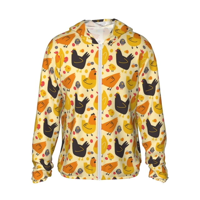 Fotbe Funny Chicken Chaqueta con Protección Solar UPF 50+ para Hombre y Mujer, Camisa con Capucha y Bolsillos-Small