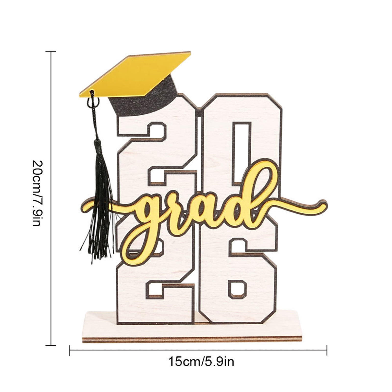 2026 Graduation Wooden Tabletop Decoration Sign with Cap and Tassel 7.9in, Graduation Party Table Centerpiece Decor for Home Party Celebration and Graduation Gift