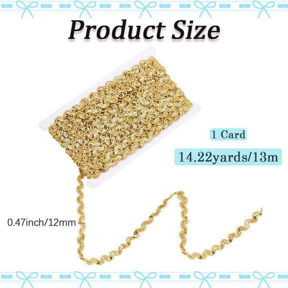 14.22 Yards Gold Wavy Flat Sequin Beaded Lace Trim Golden Glitter Braid Paillette Sequins Strip Bling Metallic Ribbon Bulk for Sewing Making Clothes Holiday Party Decoration DIY Craft Supply