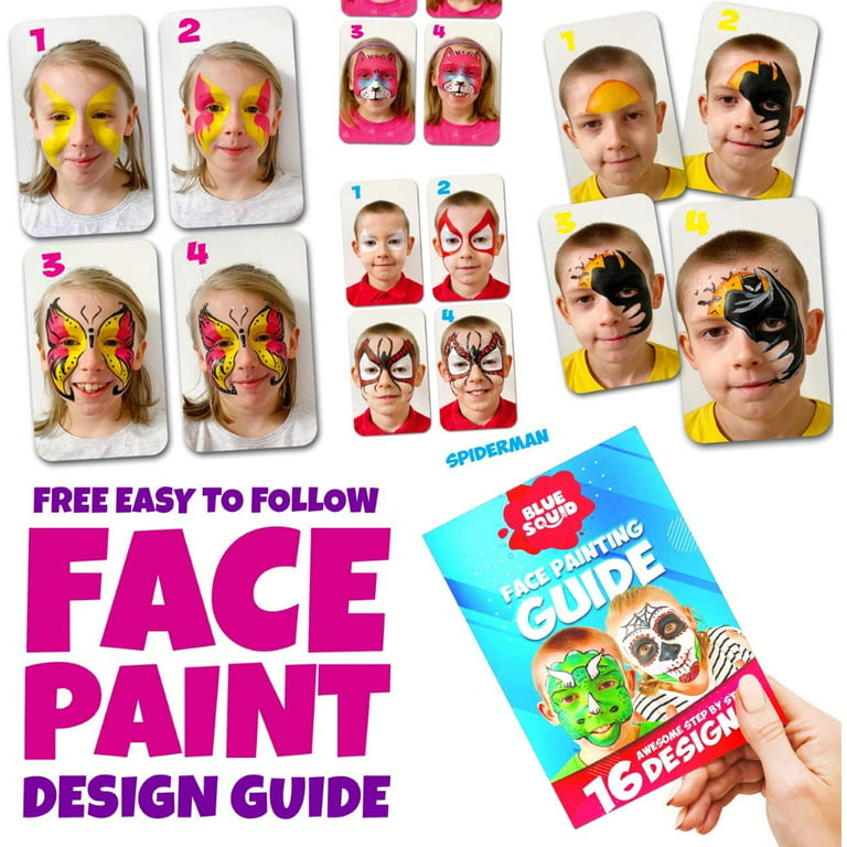 Face Painting Kit for Kids with 16 Colors - Step-by Step Tutorial Included