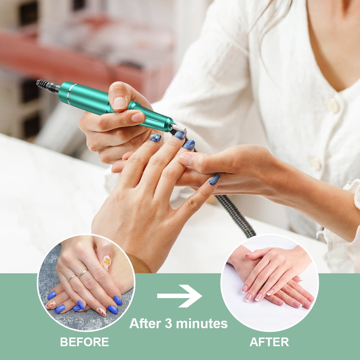 M MISS DREAM Electric Nail Drill Professional, Portable Nail File for Acrylic Gel Nails, Cordless Rechargeable Nail Drill 35000RPM, 16 in 1 kit, Salon-Grade Efile Nail Machine.Green
