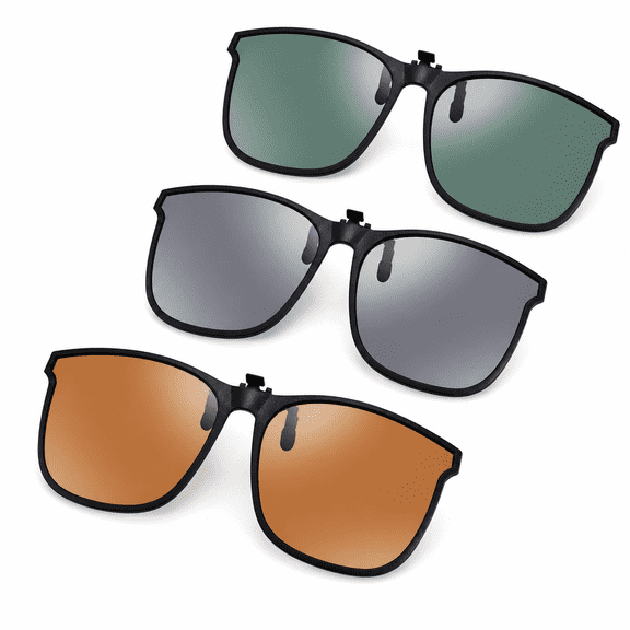 FLORNIX 3 Pairs of Polarized Clip On Sunglasses Rimless AntiGlare Sunglasses Unisex Sunglasses