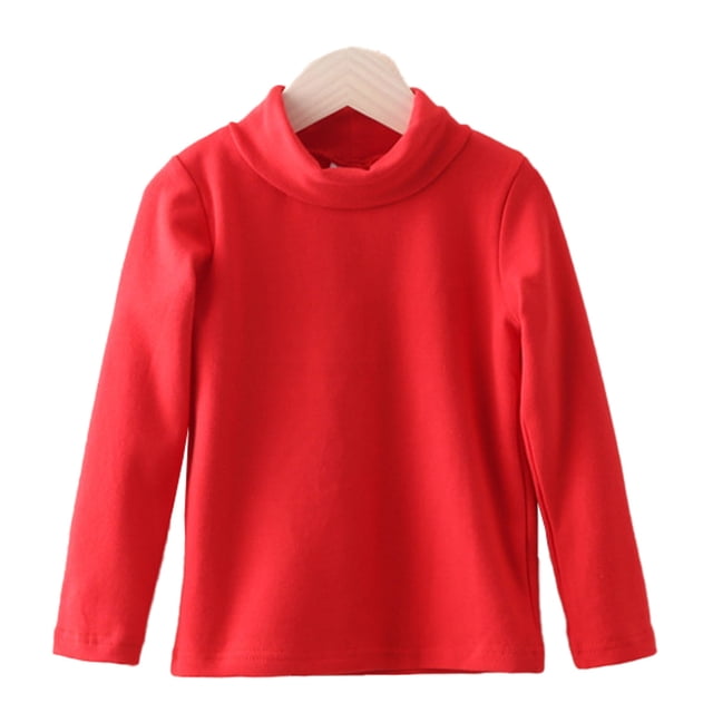 Laklulu - Camisetas de polar para niños, cuello alto, suaves, unisex, de algodón con elastano, manga larga, cuello alto, para niñas