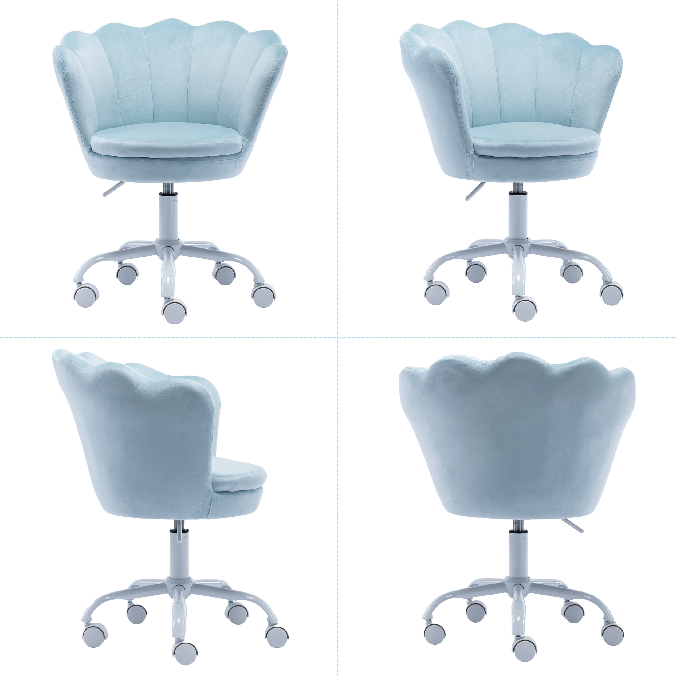Guyou Kids Desk Chair, Velvet Rolling Swivel Children Chair, Adjustable Student Task Chair, Petal Type Backrest Vanity Chair for Bedroom Dormitory Children Gifts, Blue