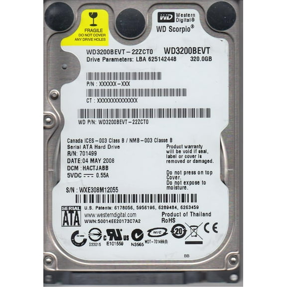 WD3200BEVT-22ZCT0, DCM HACTJABB, Western Digital 320GB SATA 2.5 Hard Drive