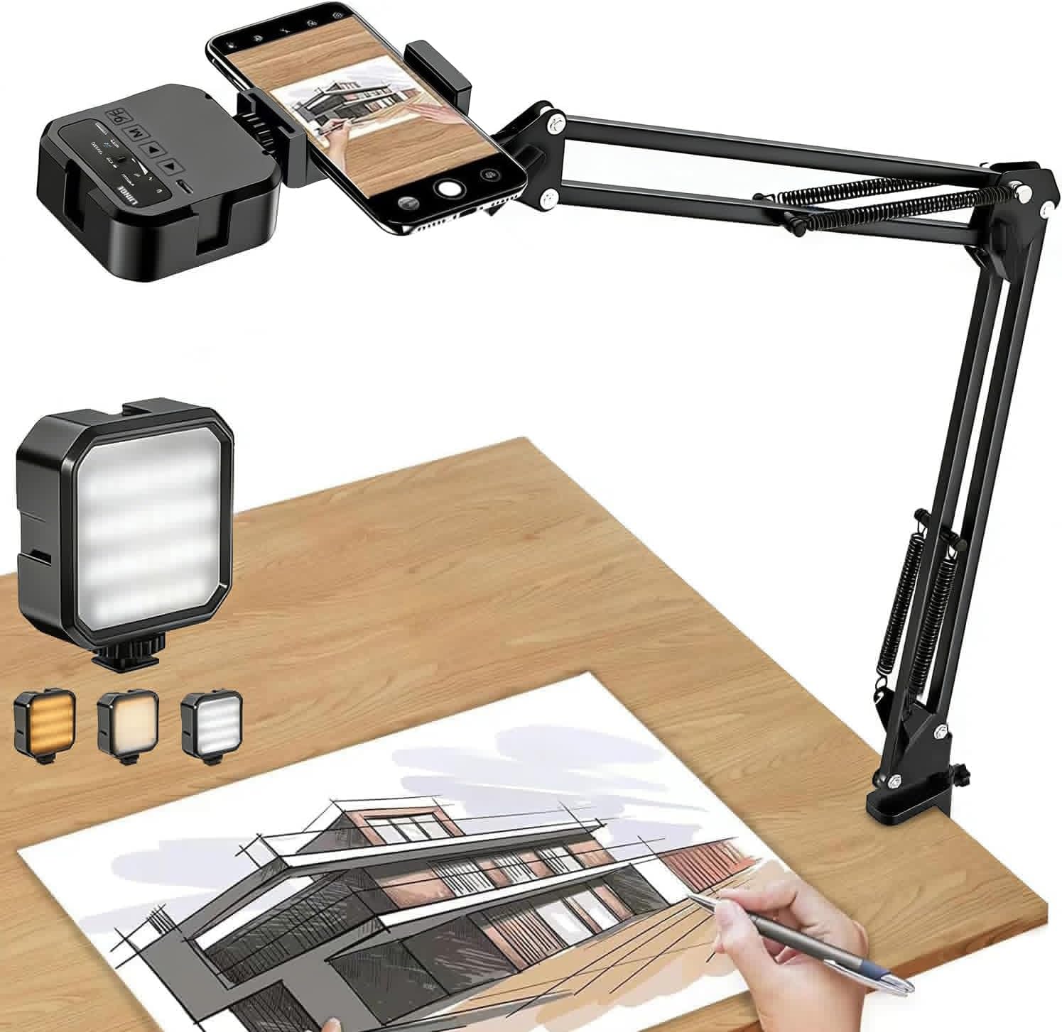 thumbnail image 1 of Soporte para tel&eacute;fono celular, brazo articulado con luz LED, soporte flexible para tel&eacute;fono celular para transmisi&oacute;n en vivo, grabaci&oacute;n de video, dibujo, co, 1 of 9