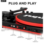 Gemini Sound TT-900BR Bluetooth Belt Drive Turntable with Dual Stereo Speakers, Black Red