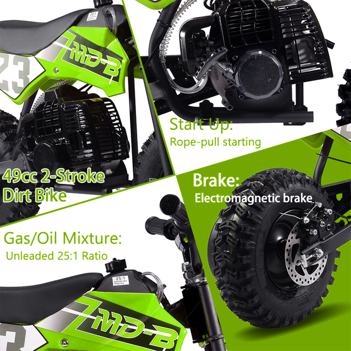 TOXOZERS Dirt Bike for Kids,Gas-Powered Mini Pit Bike with 13 Inch Knobby Tires,25 MPH,Rear Disc Brake,Supports up to 175 lbs,Begin-ner Off Road Motorcycle for Boys Girls,Green