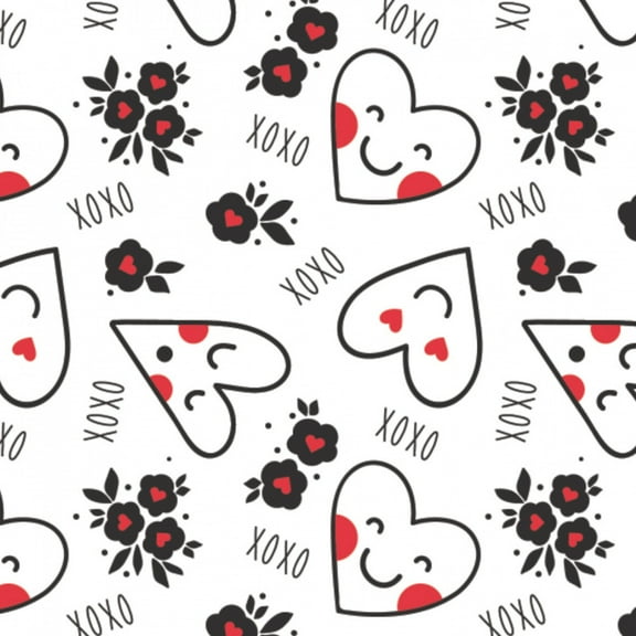 Personified Hearts White/Red 100% Cotton Sold by The Yard