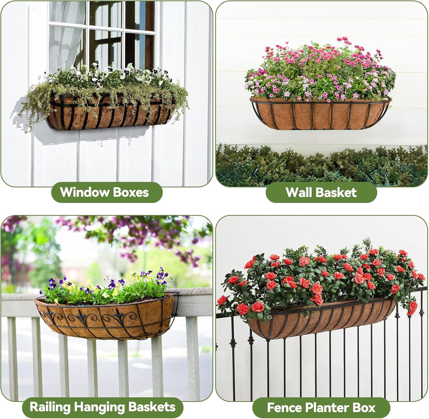 2 Pack Trough Coco Fiber Replacement Liner, 16 inch Coconut Coir Planter for Window Box/Hanging Trough Planter, Garden Flower Vegetables Pot