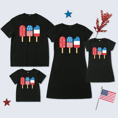 

Family Matching Outfits Mommy and Me Matching T Shirt Dresses Cute Print 4th of July Tees Father and Son Matching Clothes