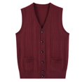 thumbnail image 5 of Riecok Men Vest Sweater Sleeveless V Neck Button down Sweaters Lightweight Solid Winter Tops with Pockets Wine 2XL, 5 of 5