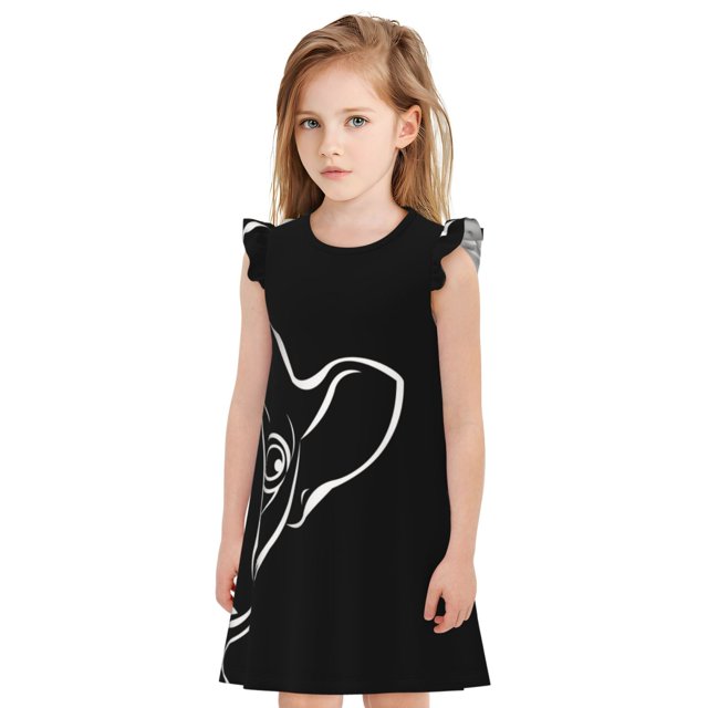 Balery French Bulldog Camisón de princesa para niñas, pijama de algodón con mangas abullonadas, suave y bonito.-Medium