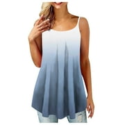 Levmjia Tank Tops For Women Plus Size Clearance Women Puls-Size O-Neck Button Sleeveless Vest Printing Short T-Shirt Sling Tops Blue