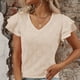 thumbnail image 4 of Camiseta de Manga Corta de Verano para las Mujeres de Moda de Color Sólido con Cuello en V, Top Casual de Poliéster, Lavado de Manos, 4 of 7