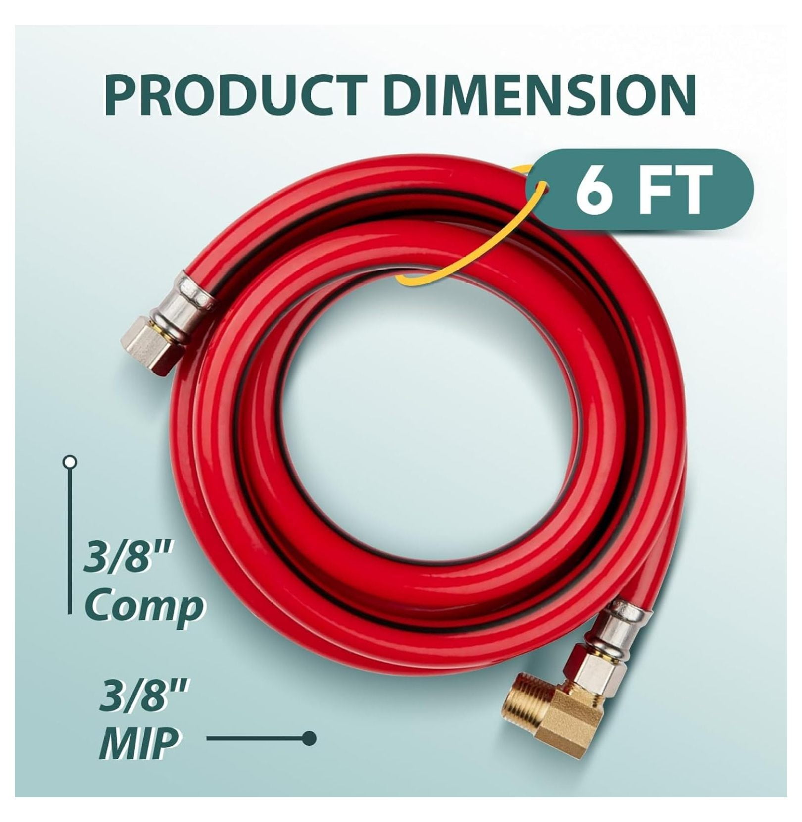 5-PACK 6 FT Red PVC Dishwasher Hose with Attached 90 Degree 3/8" MIP Elbow, 3/8" x 3/8" Comp Water Supply Line