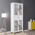 thumbnail image 3 of Hefilesy FCH American Country Spray Paint Upper Two Doors Middle Drawer Lower Two Doors Bookcase White, 3 of 6