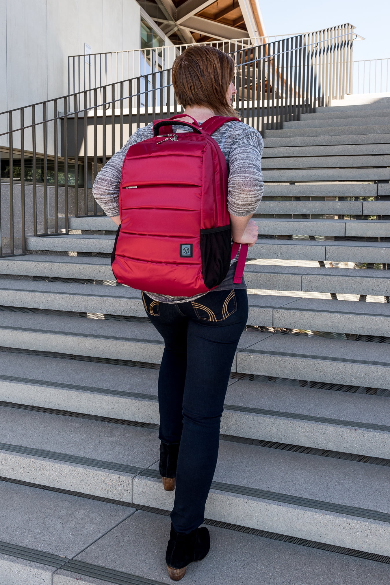 Laptop Backpack for 15.6 Inch Laptop, Multi-Compartment Computer Bag for Work School Travel, Lightweight Durable Daypack, Red