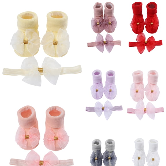 Kureaily Children Kids Socks Soft Bottom Toddler Shoes Socks Bowkot Princess Socks Floor Socks 1PC Socks 1PC Bow Hairband ,girls ankle socks Size M ,Gray