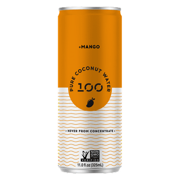 Pack of 12, 100 Coconuts Pure Coconut Water   Mango, 11 fl oz