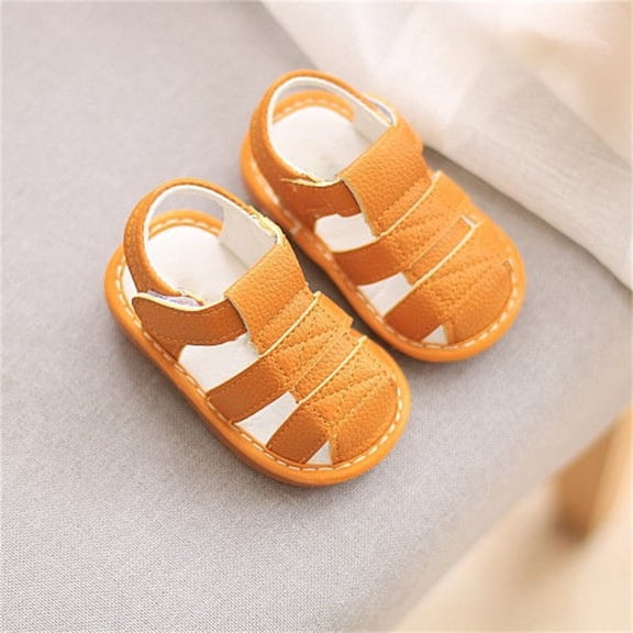 YMNXA Kids Toddler Girls Sandals Soft Sole Non Slip Closed Toe Solid Color Fashion Comfortable Breathable Shoes For Daily Wear,Orange,0-3 Months