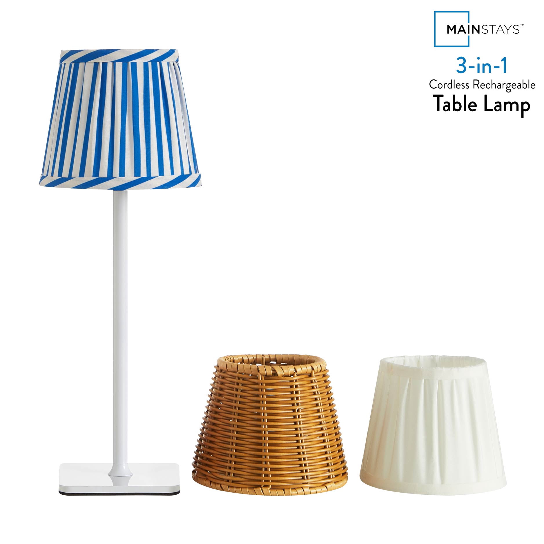 Mainstays 3 in 1 Indoor/Outdoor Rechargable Lamp Set, Stripe