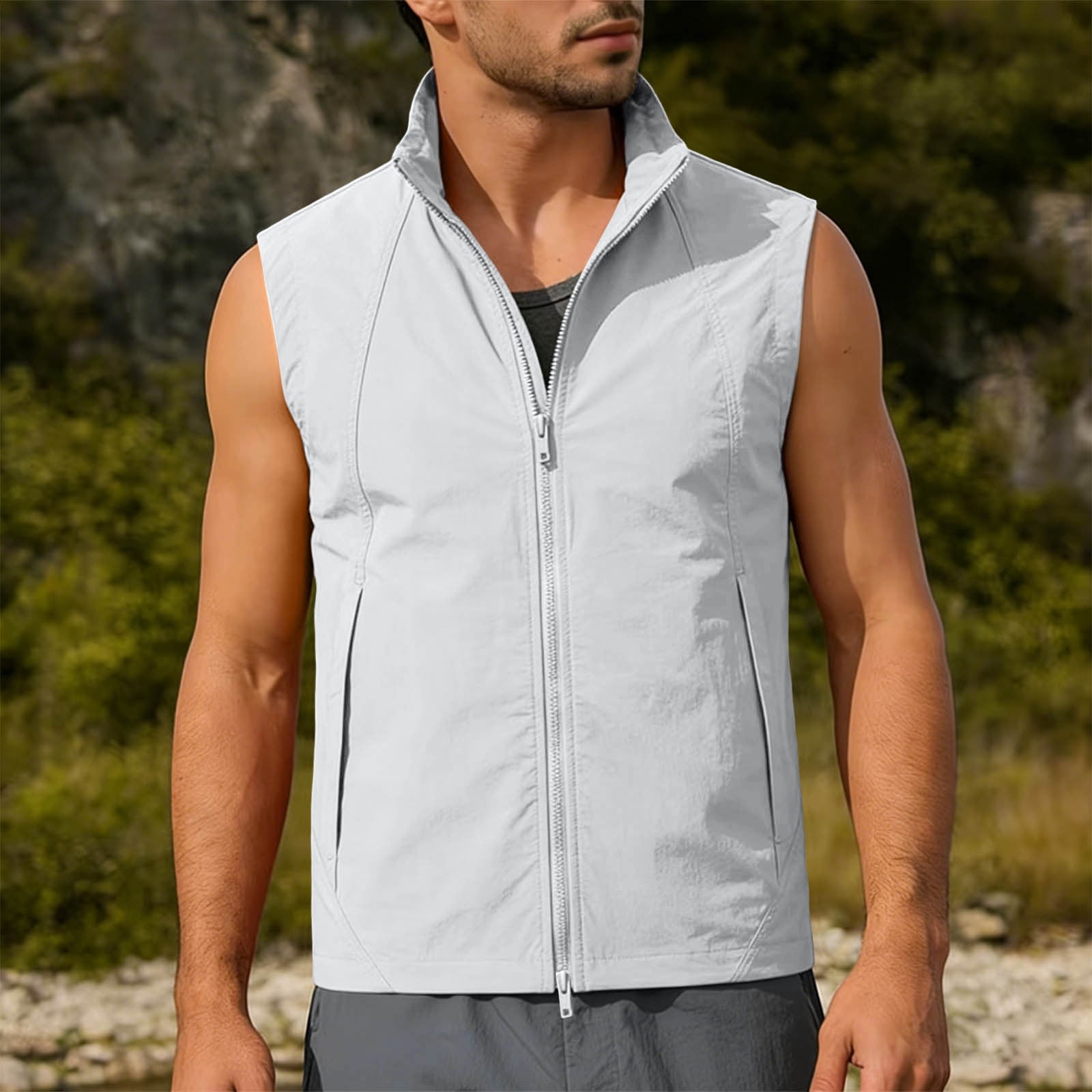 FRSASU Men's Outerwear Windproof Lightweight Softshell Vests Sports Sleeveless Jacket for Golf Hiking Fishing Running Gray
