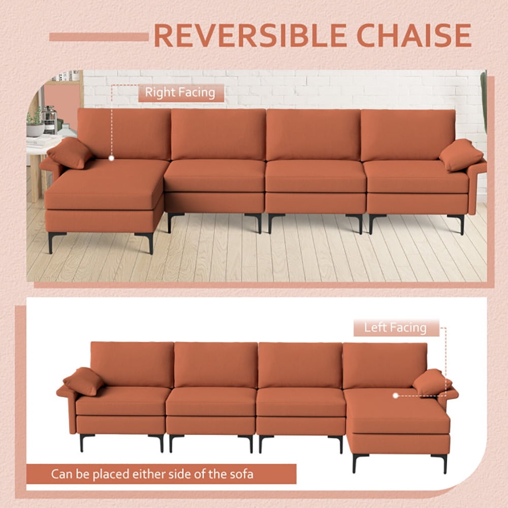 Finihen L-shaped Sectional Sofa Couch, Convertible Sectional Sofa, Extra Large L-shaped Sectional Sofa with Reversible Chaise and 2 USB Ports for 4-5 People, for Living Room, Rust Red Finihen L-shaped Sectional Sofa Couch, Convertible Sectional Sofa, Extra Large L-shaped Sectional Sofa with Reversible Chaise and 2 USB Ports for 4-5 People, for Living Room, Rust Red