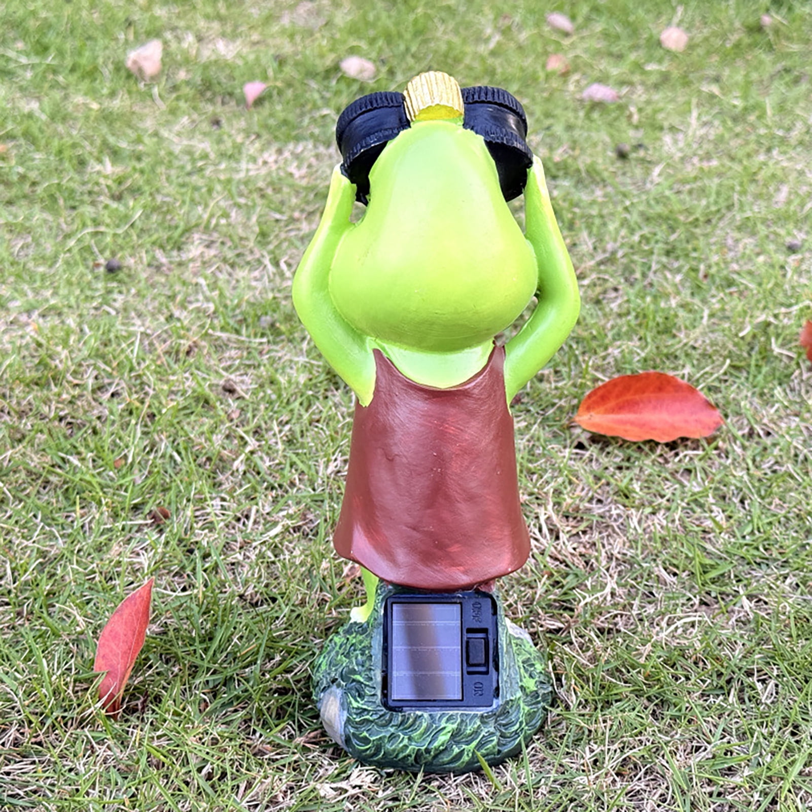 OIUR Solar Frog Statue Garden Frog Sculpture with Telescope Outdoor Frog Statue with Solar Light for Patio Lawn Yard Decoration