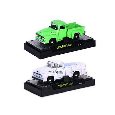 Auto Trucks 1956 Ford F-100  Green & White 2 Cars Set Release 21C WITH CASES 1/64 Diecast Model Cars by M2 (Best Price On Benelli M2)