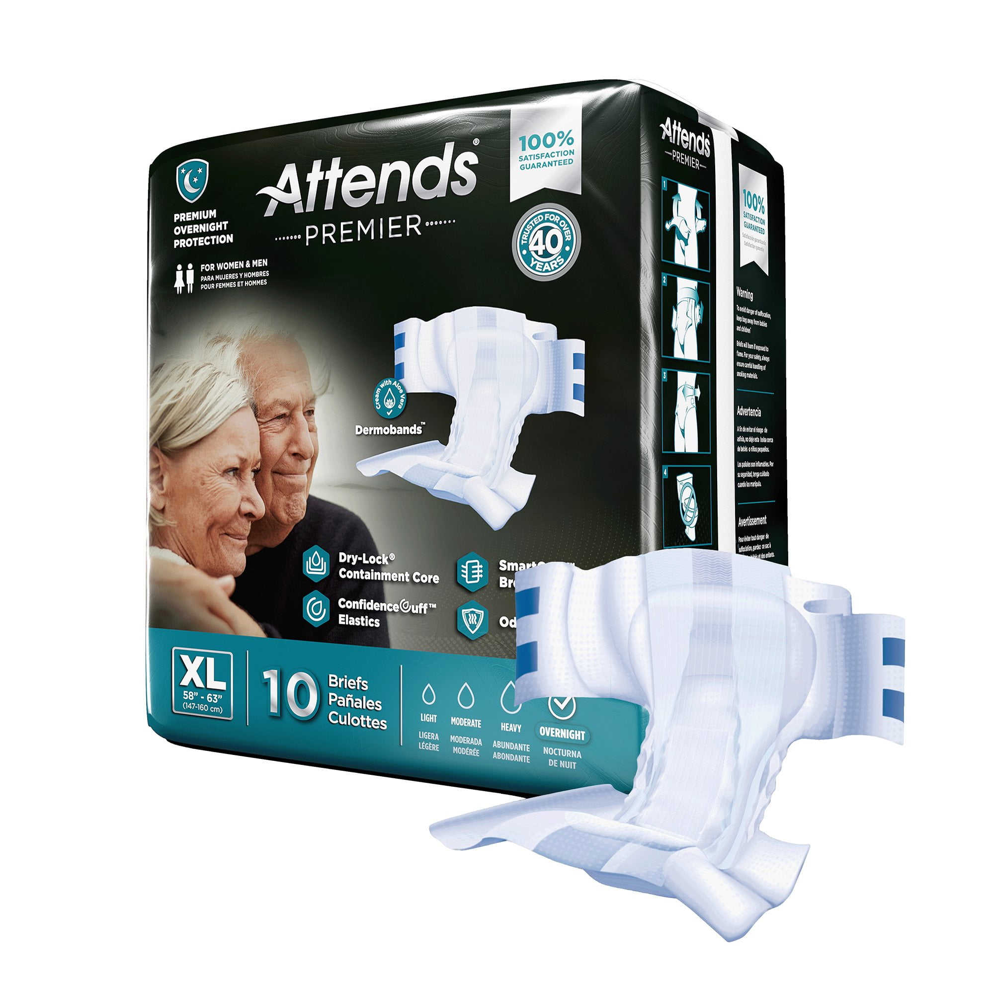 Attends Premier Incontinence Briefs, Overnight Absorbency - Unisex Adult  Diapers, Disposable - Simply Medical