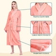 thumbnail image 3 of PAVILIA Plush Fleece Robe for Women, Soft Cozy Long Bathrobe with Satin Waffle Trim, Warm Lightweight Spa Robe, Housecoat with Pockets & Tie Belt, Coral Peach, S/M, 3 of 10