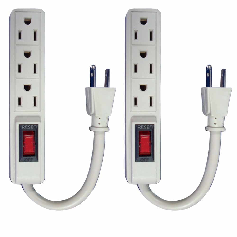 2 Pc 3 Outlet Surge Protector Power Strip Grounded Flat Plug 5' Extension Cord
