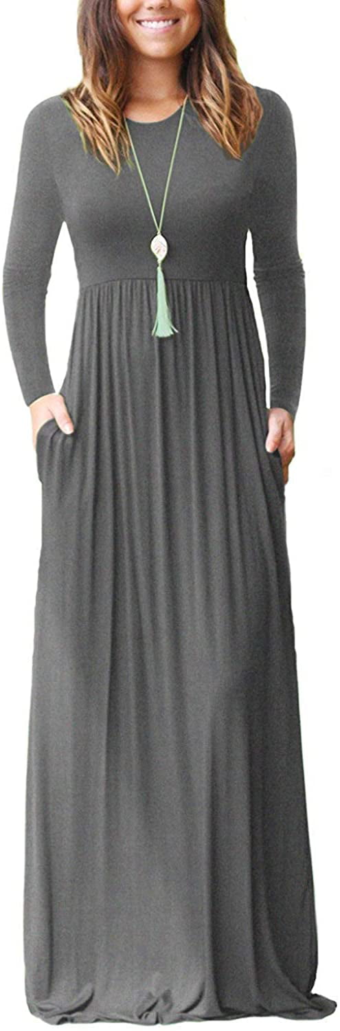I FAMURAY Women Long Sleeve Loose Plain Maxi Dresses Casual Long Dresses  with Pockets - Walmart.com