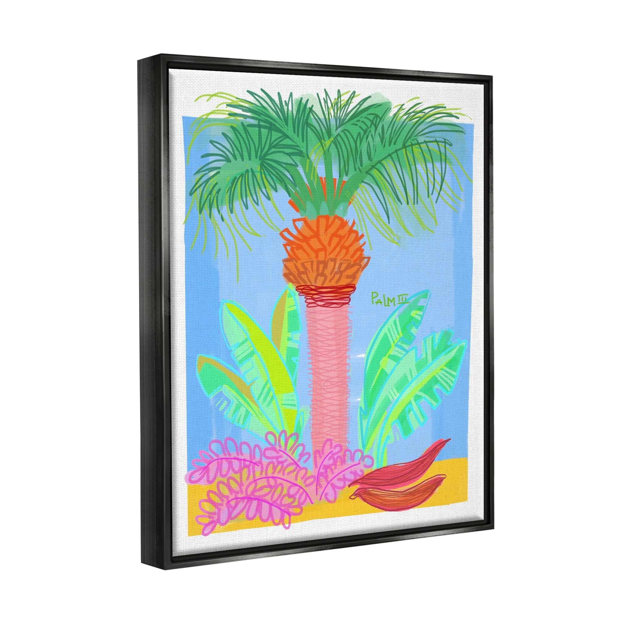 Stupell Industries Tropical Palm Tree Botanicals Summer Beach Day Graphic Art Jet Black Floating Framed Canvas Print Wall Art, Design by unknown