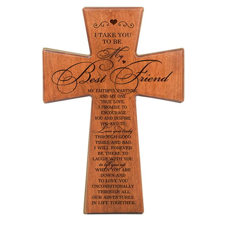 LifeSong Milestones Engraved Wedding Vow Wood Wall Cross Décor - I Take You To Be My Best Friend (Cherry