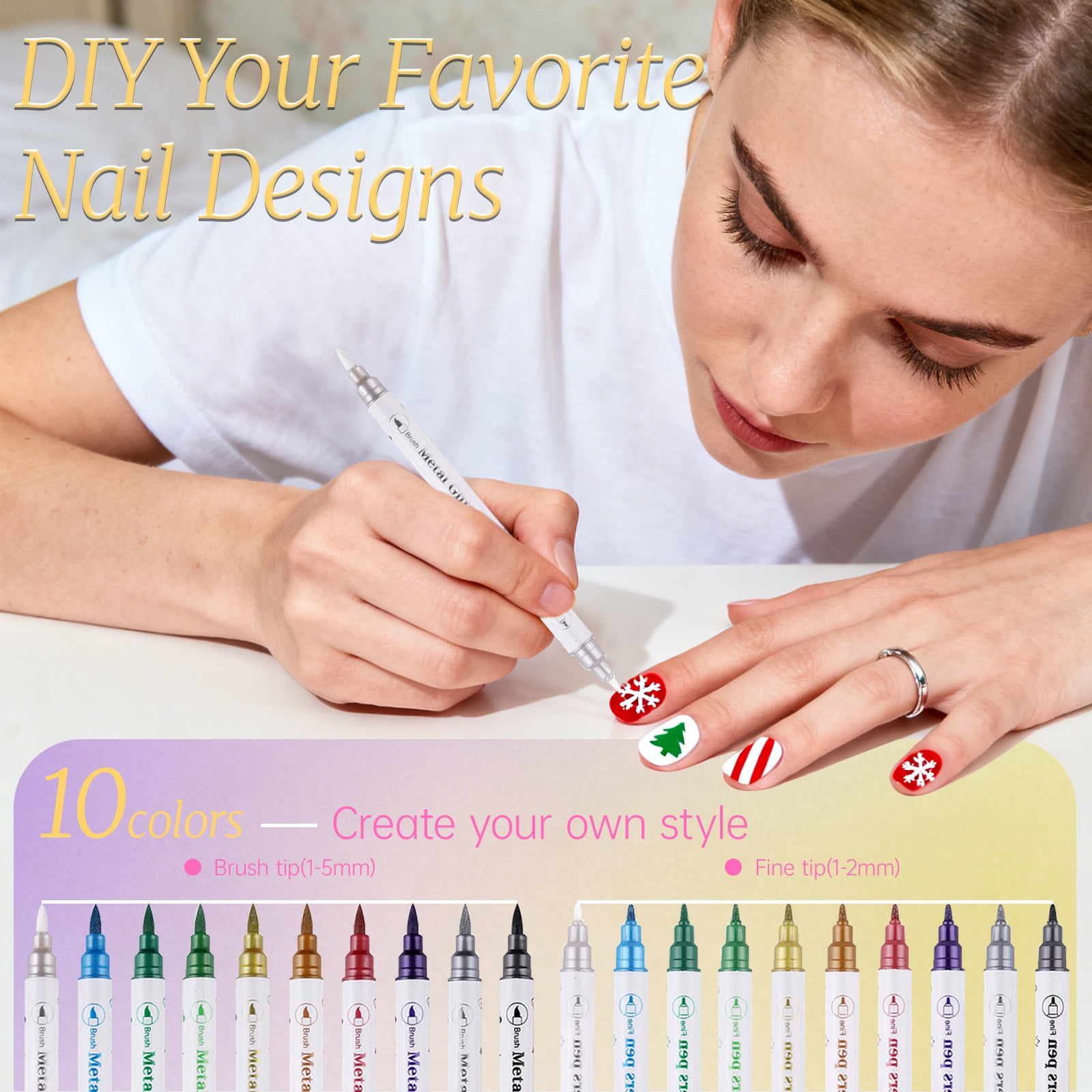10 Color Nail Art Pens Set, Acrylic Paint Markers for Drawing & Dotting with 0.7mm Fine Tip - Quick-Drying, Waterproof DIY Nail Design Kit for Home Salon and Adult Manicure
