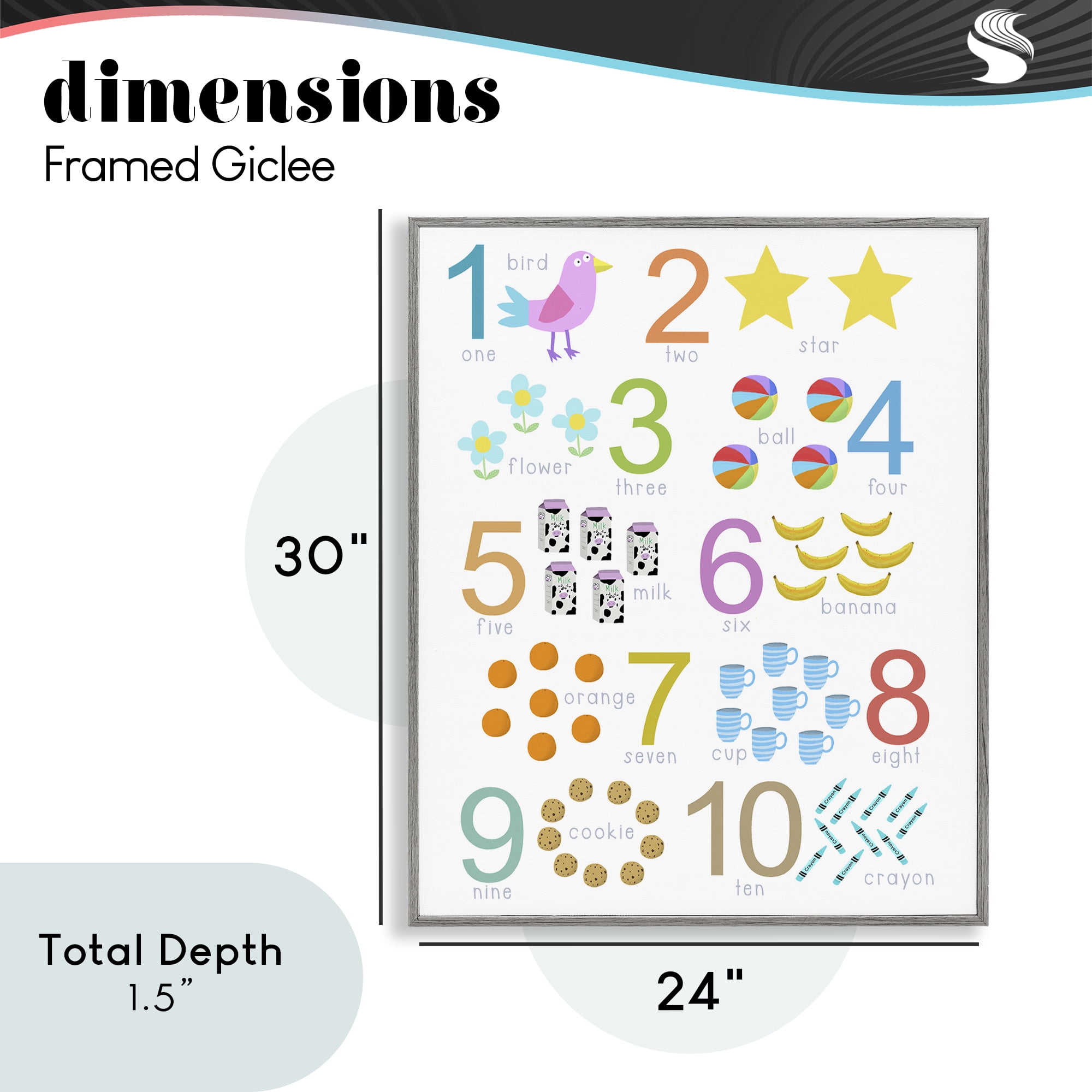 Fun Learning To Count Gray Framed Giclee Art, design by Carla Daly