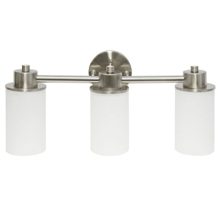 Lalia Home 3 Light Metal and Opaque White Glass Shade Vanity, Brushed Nickel