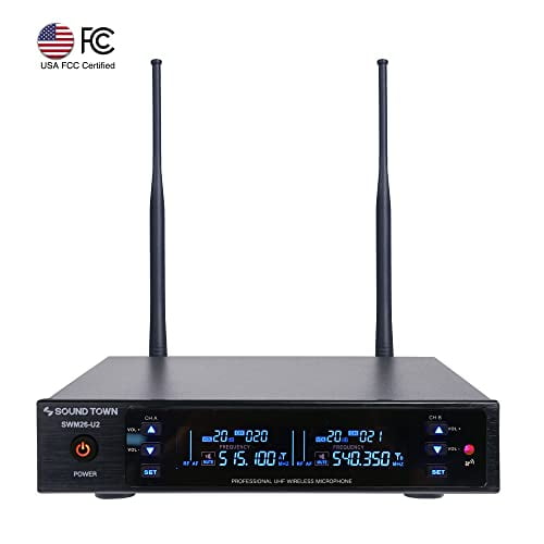 Sound Town Metal 200 Channels UHF Wireless Microphone System with 2 Handheld Microphones and Auto Scan, for Church, School, Outdoor Wedding, Meeting, Party and Karaoke (SWM26-U2HH)