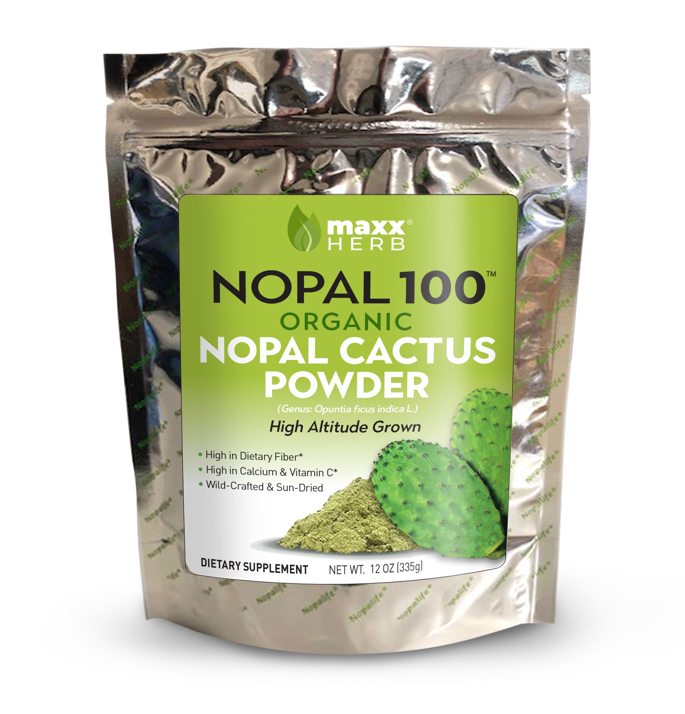 Maxx Herb Organic Green Nopal Cactus Powder, High in Fiber, 12 oz