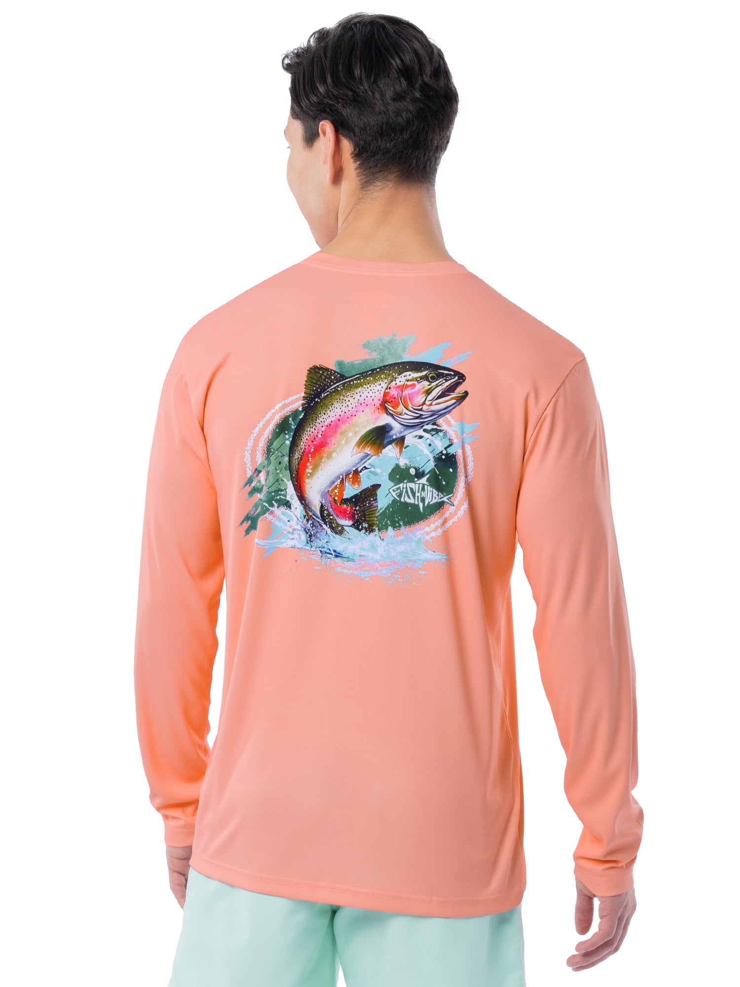 Fish N Vibe Men's Long Sleeve Performance UPF 30 Fishing Graphic Tee, Desert Pink, Size L