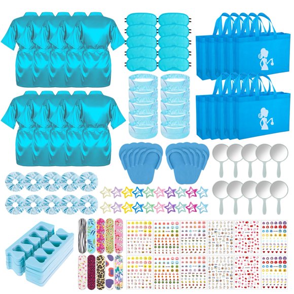 Kit de fiesta de spa Homewarm, 122 unidades, azules, para niñas, con batas de satén