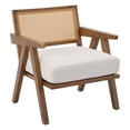 thumbnail image 1 of Garvee Modern Armchair, Upholstered Armchair with Rattan Backrest & Thick Linen Cushion, White, 1 of 2