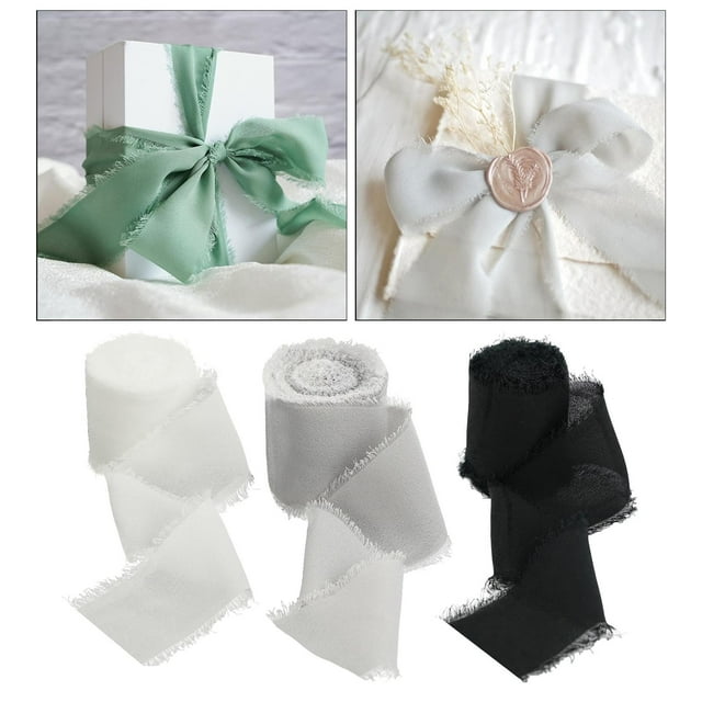 Cintas de Chifón de Chifón con Flecos para Decoración de de Boda , Negro + gris BLESIY Cinta de envolver