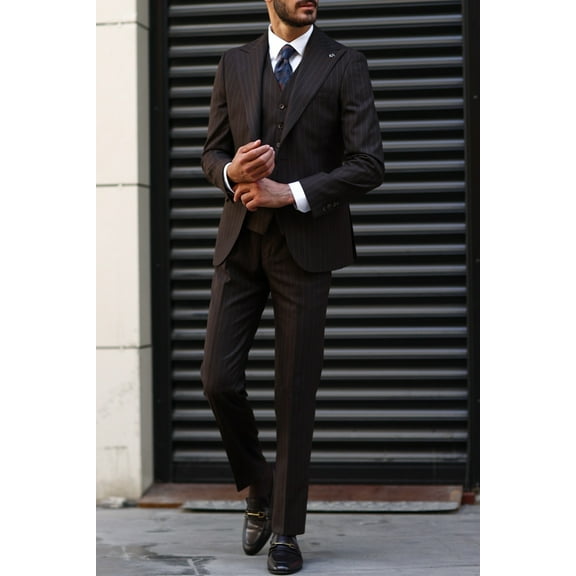 Men's Suit, Stylish Brown 65% Polyester Slim Fit Suit with Vest