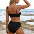thumbnail image 4 of Gamivast Swimsuits for Women Bikini Sets 2 Pieces Push up Ribbed Ruffle Trim Tie Front Top High Waisted Bottom Tummy Control Swimwear Beach Vacation, 4 of 7